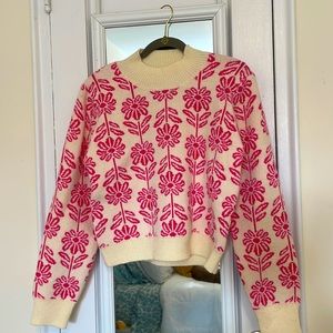 Medium sized Cream Sweater with Pink Flowers